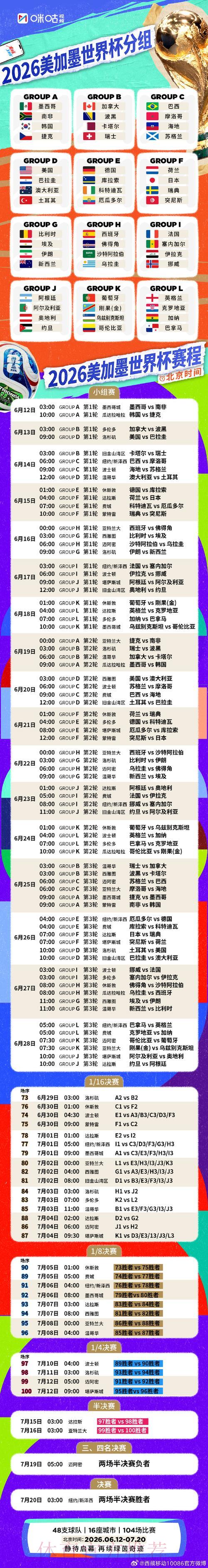 2026世界杯官方最新赛程比分查询地址正式公布 2026世界杯官方最新赛程比分查询地址正式公布